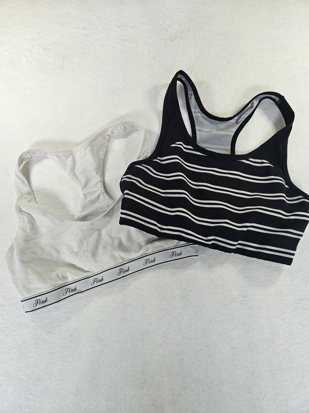 PINK Victoria's Secret Brand Racerback Sports Bra Duo – Black Stripe & White